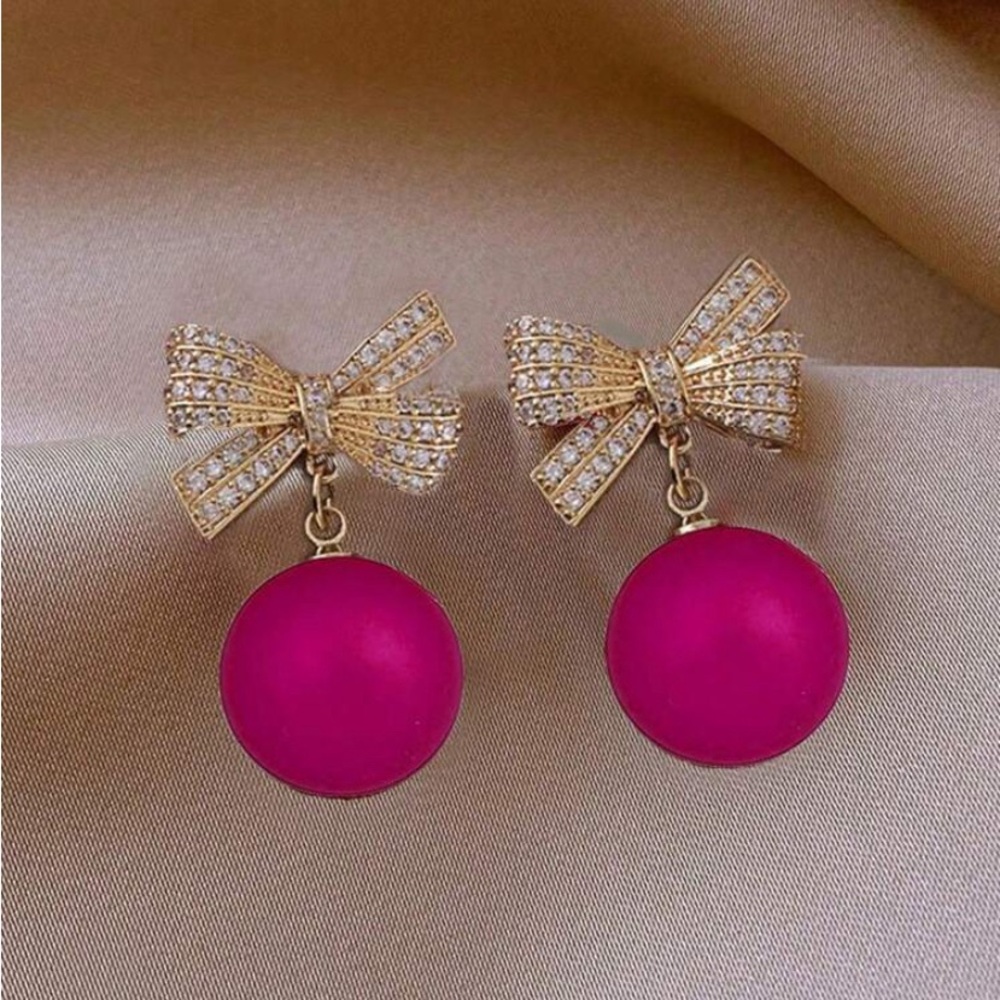 Gold and Pink Bow Earrings